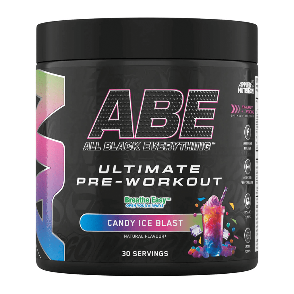 Applied Nutrition Supplement 30 Serving Tub (375g) / Candy Ice Blast ABE - All Black Everything Ultimate Pre-Workout Drink XMiles