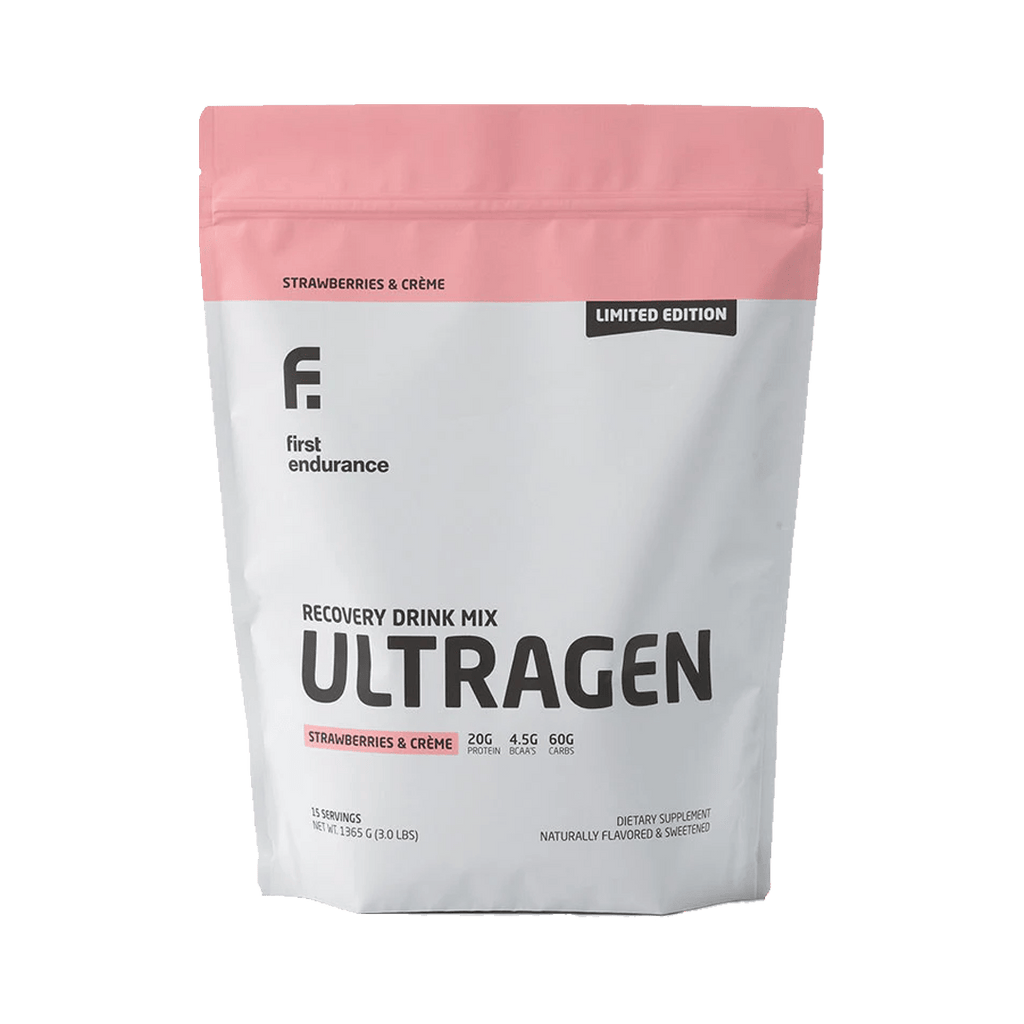 First Endurance Protein Drink 15 Serving Pouch (1365g) / Strawberries & Cream Ultragen Recovery Drink XMiles