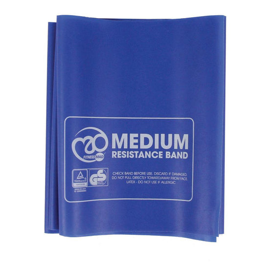 Mad Fitness Training Equipment Medium (Blue) Resistance Band 1.5m x 15cm & Guide (3 Strengths)