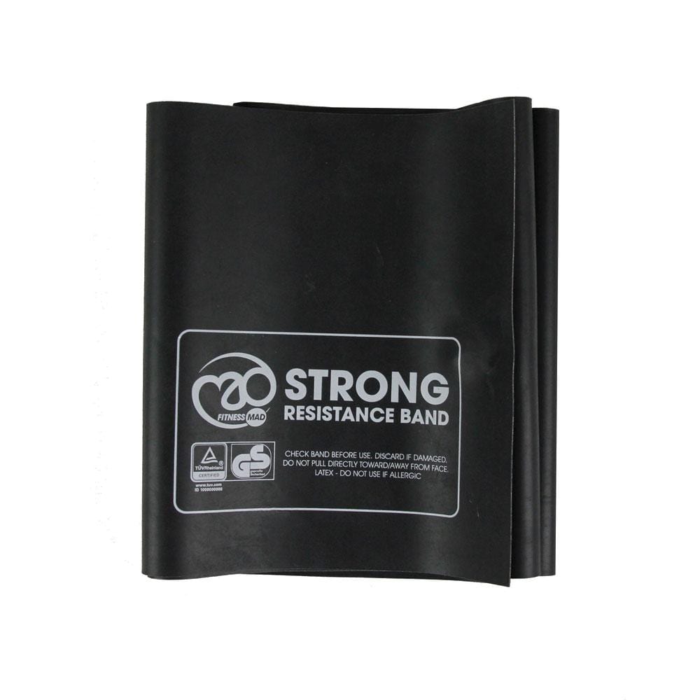 Mad Fitness Training Equipment Strong (Black) Resistance Band 1.5m x 15cm & Guide (3 Strengths)