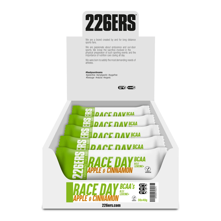 226ers Energy Bars Box of 30 / Apple & Cinnamon Race Day BCAA Vegan Energy Bar XMiles