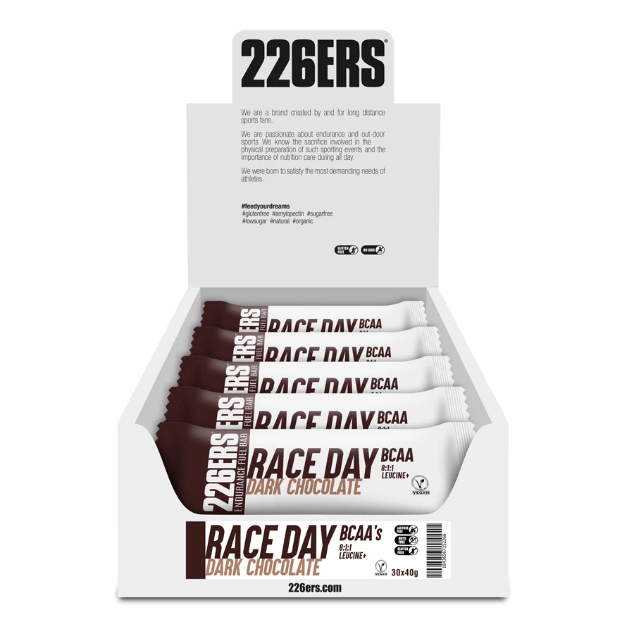 226ers Energy Bars Box of 30 / Dark Chocolate Race Day BCAA Vegan Energy Bar XMiles