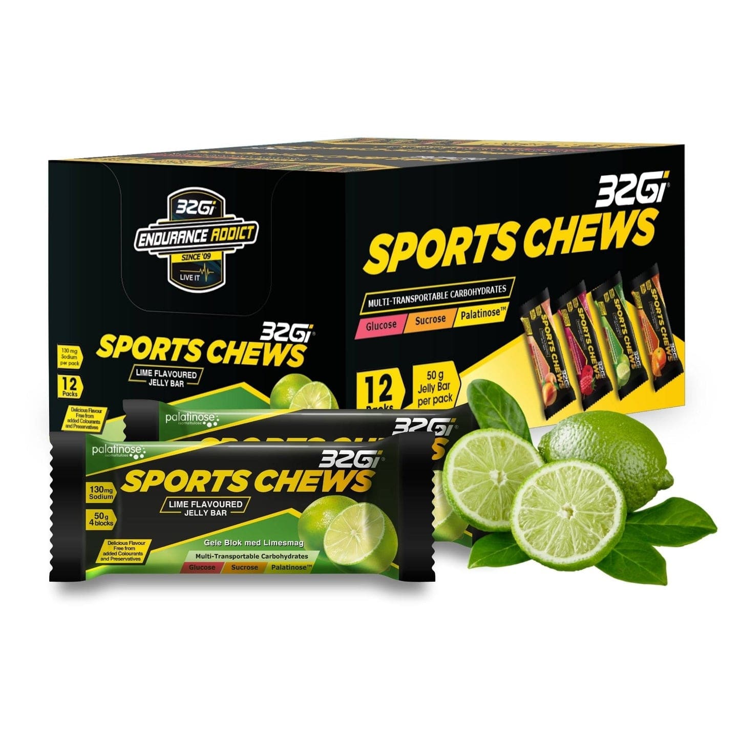 32Gi Chews Box of 12 / Lime Sports Chews XMiles
