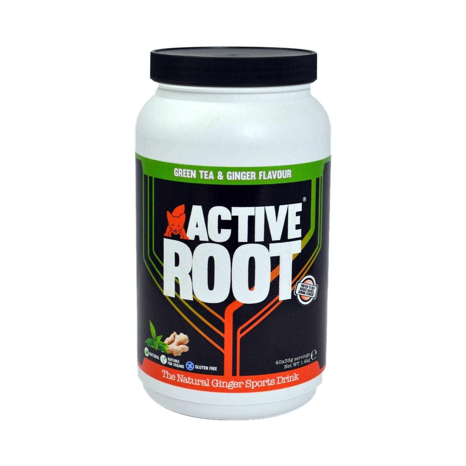 Active Root Energy Drink 40 Serving Tub (1.4kg) / Green Tea & Ginger Active Root Sports Drink Sachet XMiles