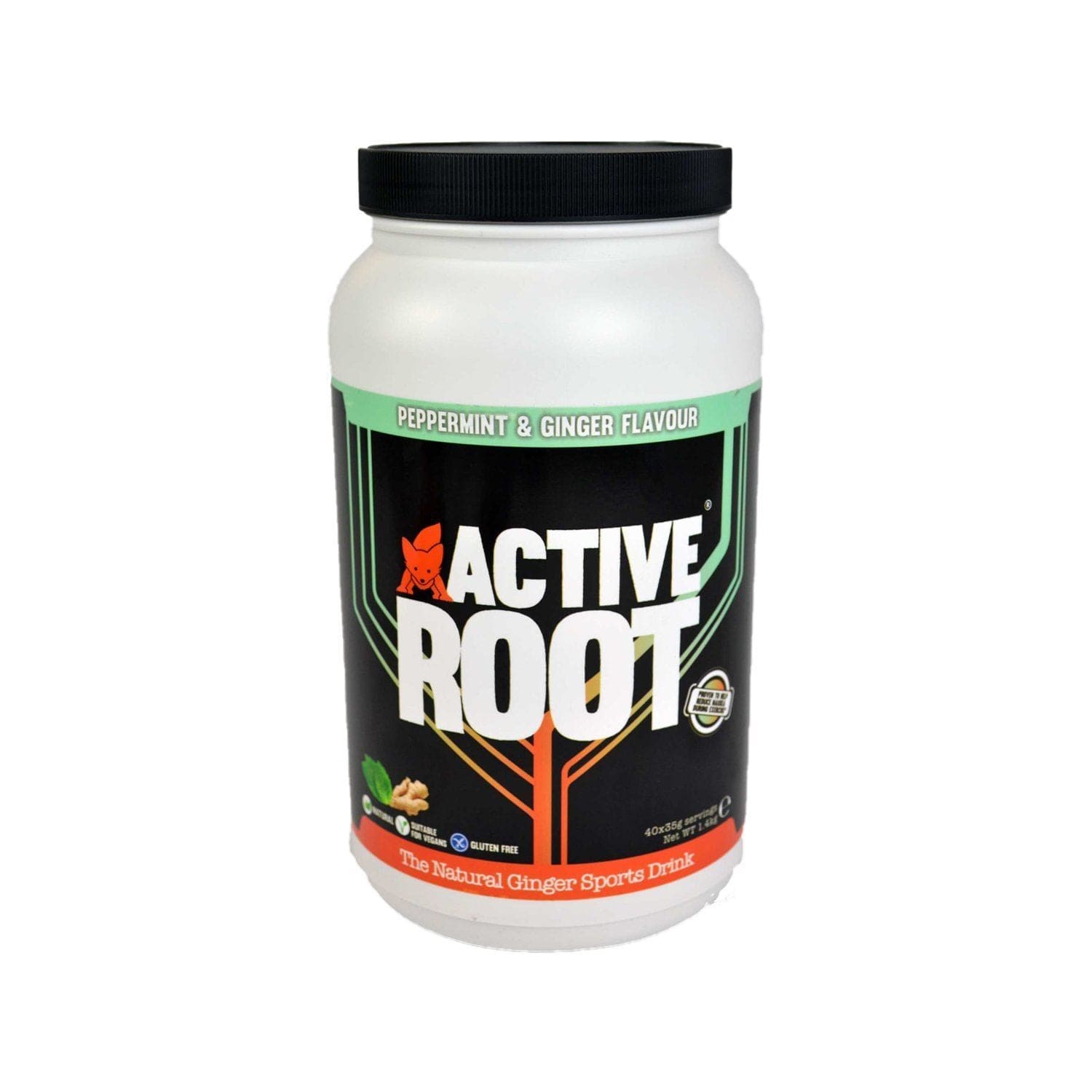 Active Root Energy Drink 40 Serving Tub (1.4kg) / Peppermint & Ginger Active Root Sports Drink Sachet XMiles