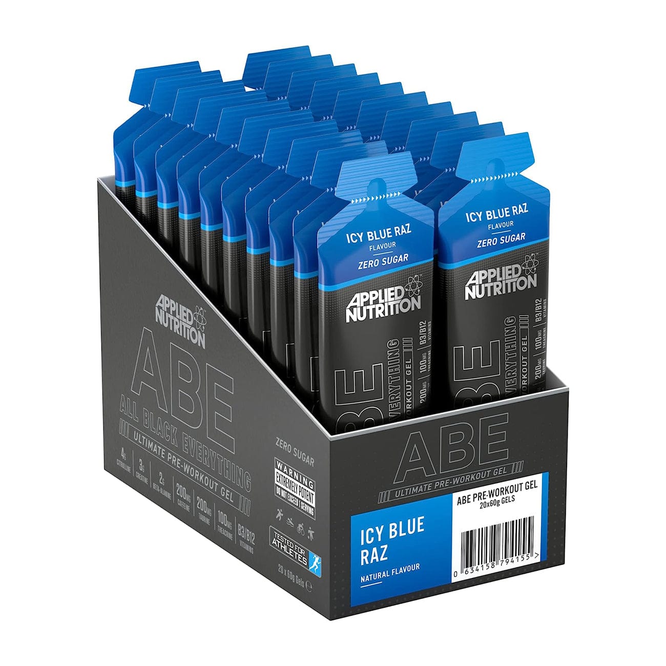 Applied Nutrition Supplement Box of 20 / Icy Blue Raz ABE - All Black Everything Pre-Workout Gel XMiles