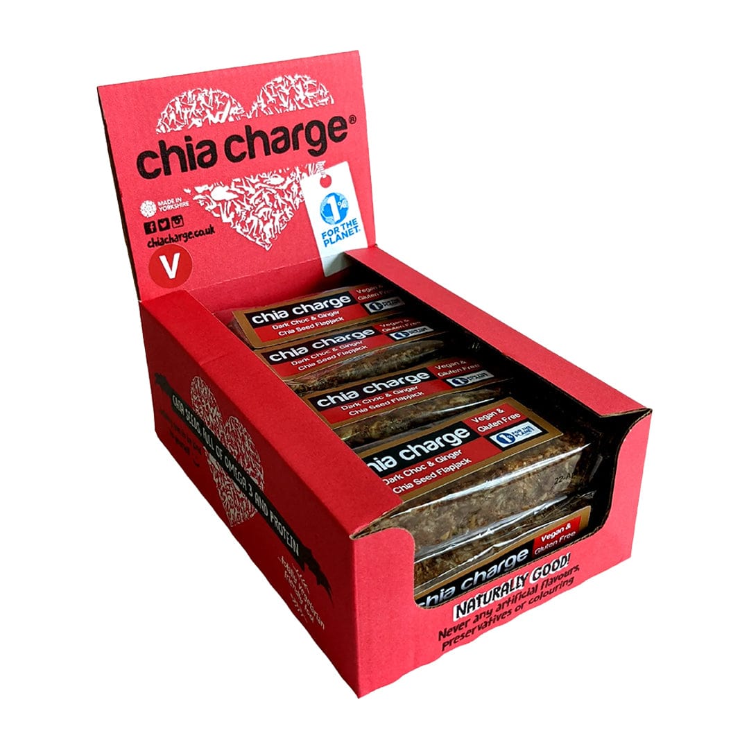 Chia Charge Energy Bars Box of 20 / Dark Chocolate & Ginger Chia Energy Mini Flapjack XMiles