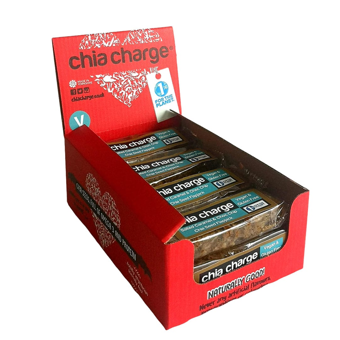 Chia Charge Energy Bars Box of 20 / Salted Caramel & Choc Chip Chia Energy Mini Flapjack XMiles