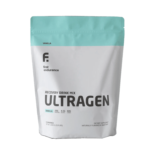 First Endurance Protein Drink 15 Serving Pouch (1365g) / Vanilla Ultragen Recovery Drink XMiles