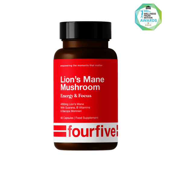 fourfive Supplement 60 Capsule Tub Lion's Mane Mushroom: Energy & Focus Capsules XMiles