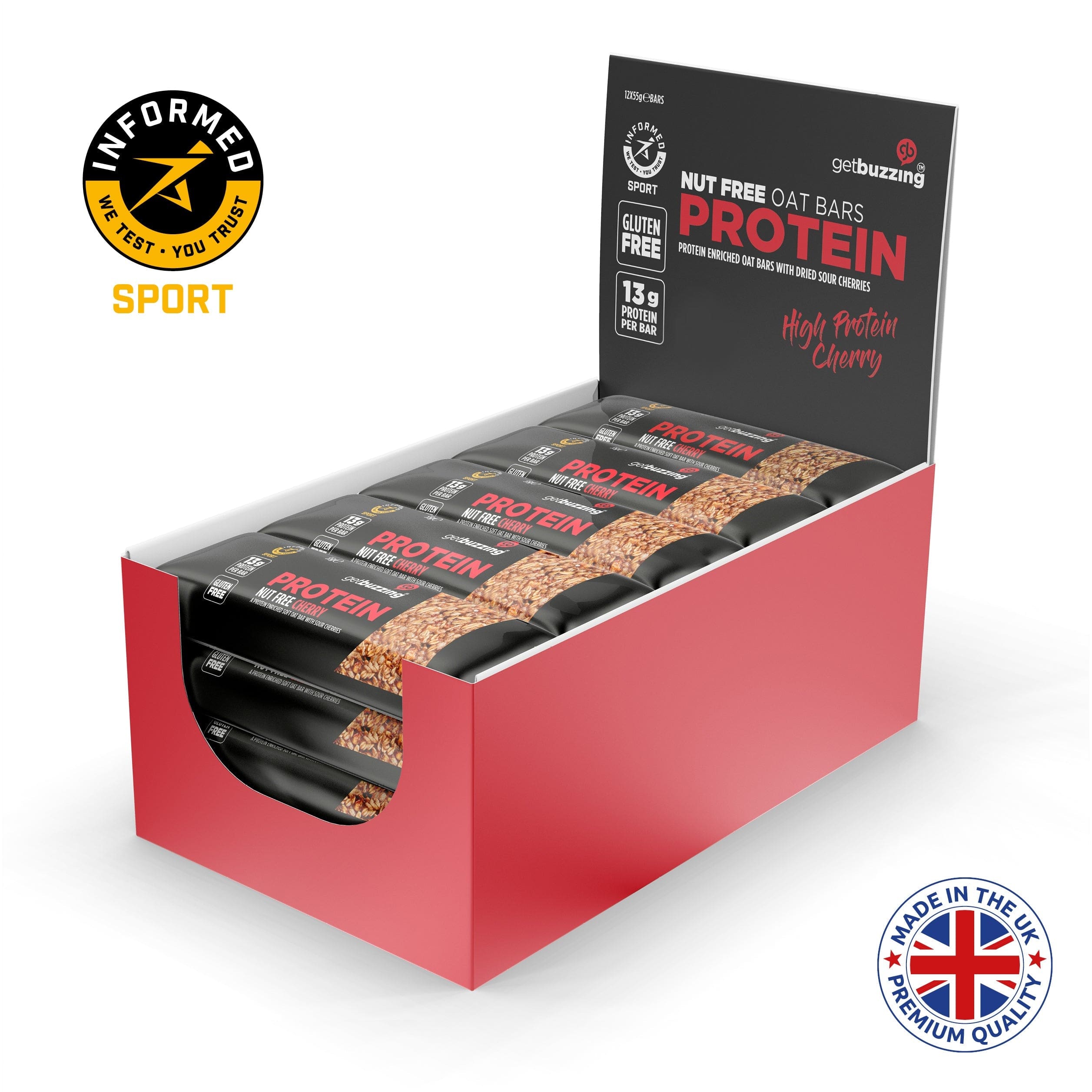 Getbuzzing Energy Bars Box of 12 / Cherry Getbuzzing Protein Flapjack XMiles