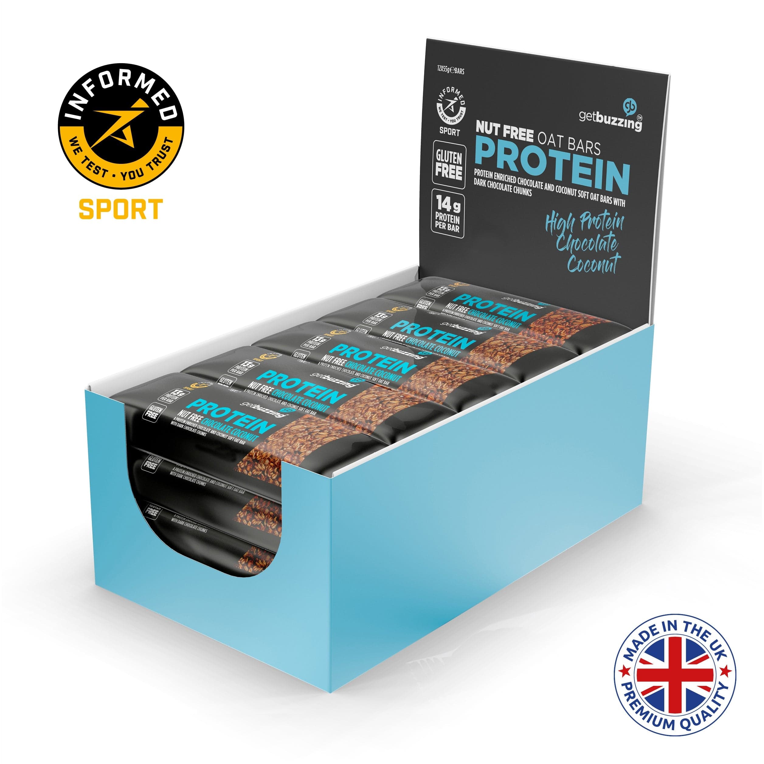 Getbuzzing Energy Bars Box of 12 / Chocolate Coconut Getbuzzing Protein Flapjack XMiles