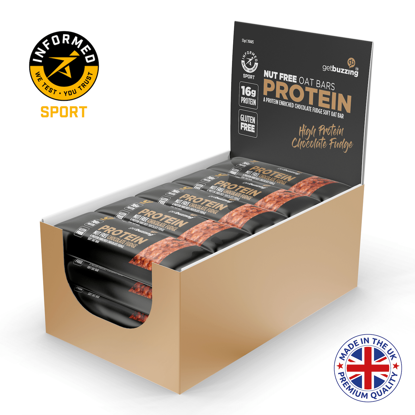 Getbuzzing Energy Bars Box of 12 / Chocolate Fudge Getbuzzing Protein Flapjack XMiles