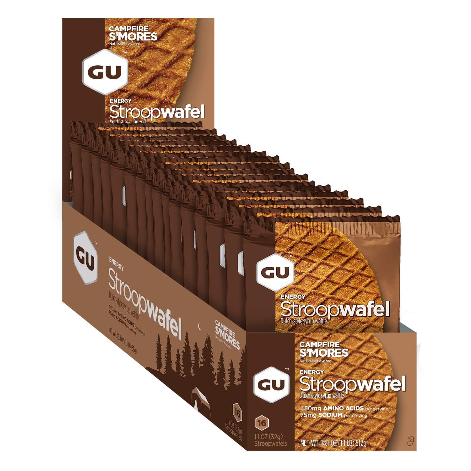 GU Energy Bars Box of 16 / Campfire S'Mores GU Energy Stroopwafel XMiles