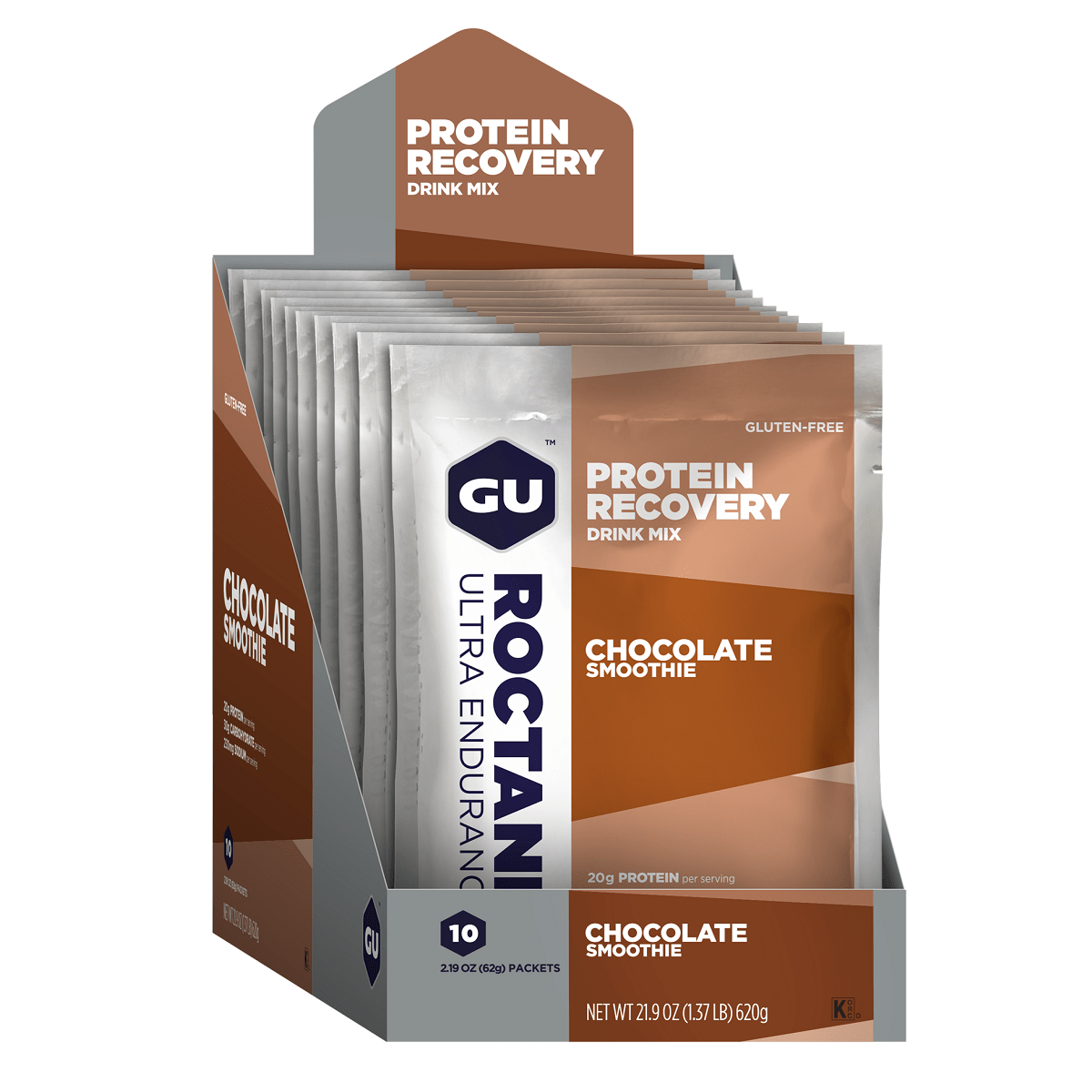 GU Protein Drink Box of 10 / Chocolate Smoothie Roctane Protein Recovery Drink XMiles