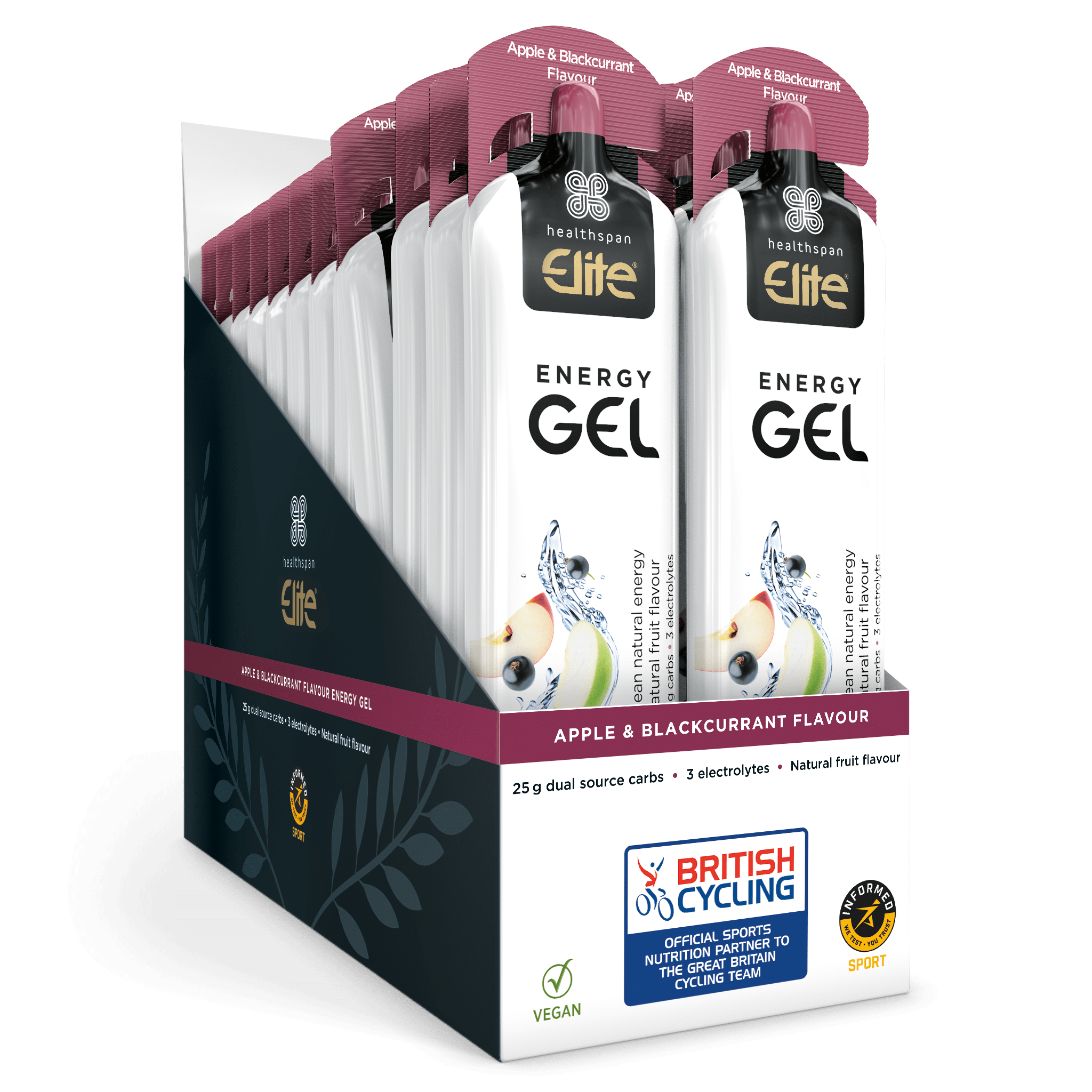 Healthspan Elite Gels Box of 24 / Apple & Blackcurrant Elite Energy Gel XMiles