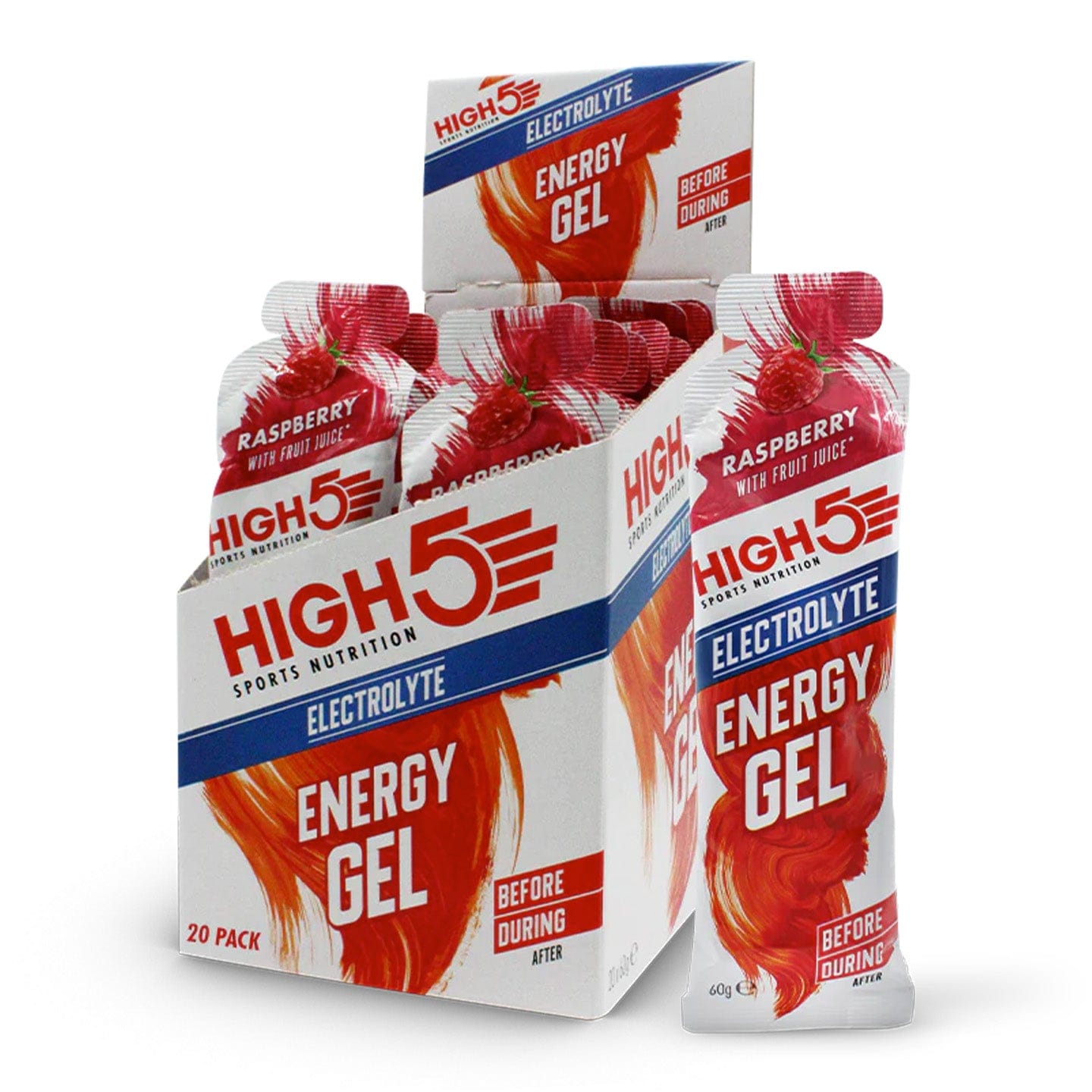 High5 Gels Box of 20 / Raspberry Energy Gel w/ Electrolytes XMiles