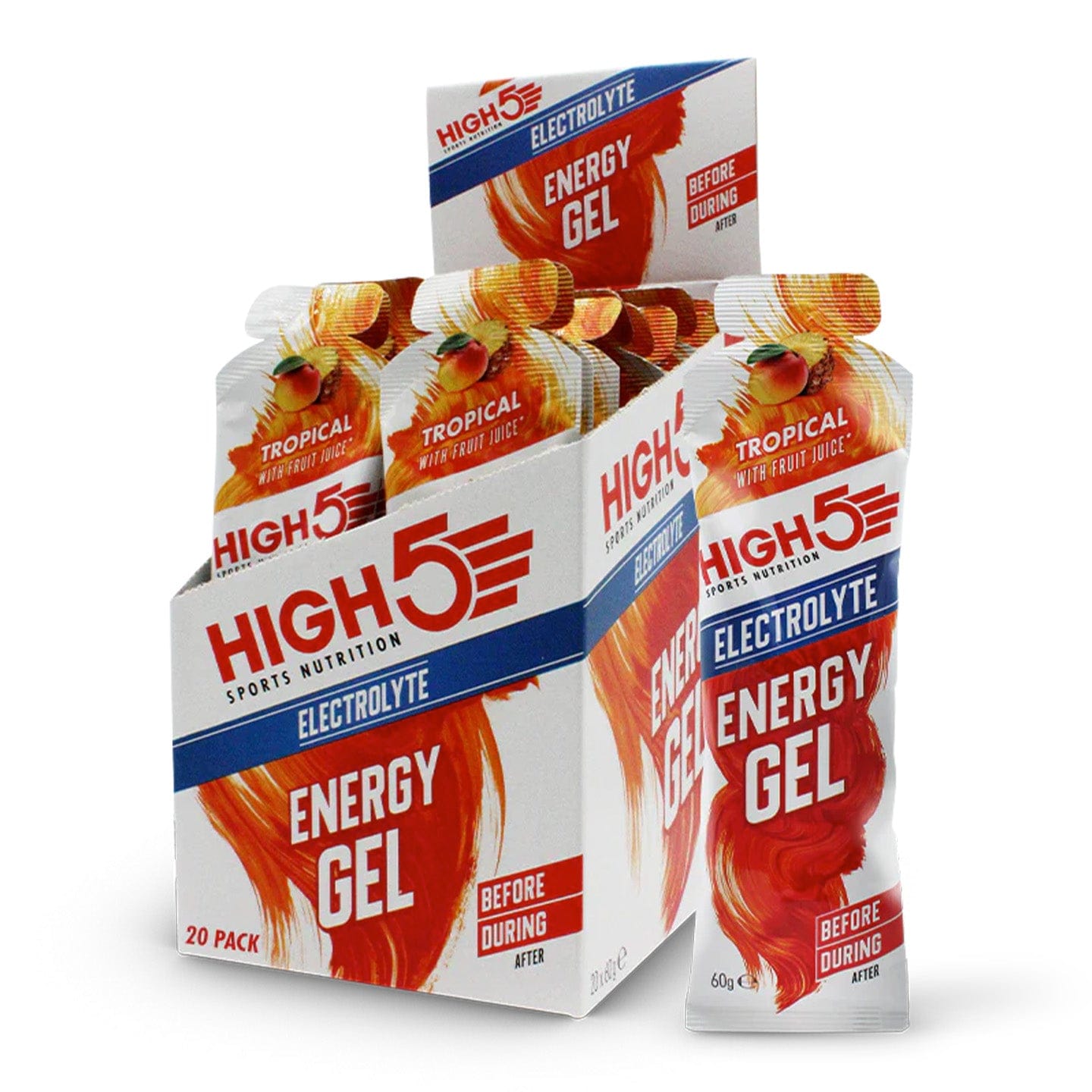 High5 Gels Box of 20 / Tropical Energy Gel w/ Electrolytes XMiles