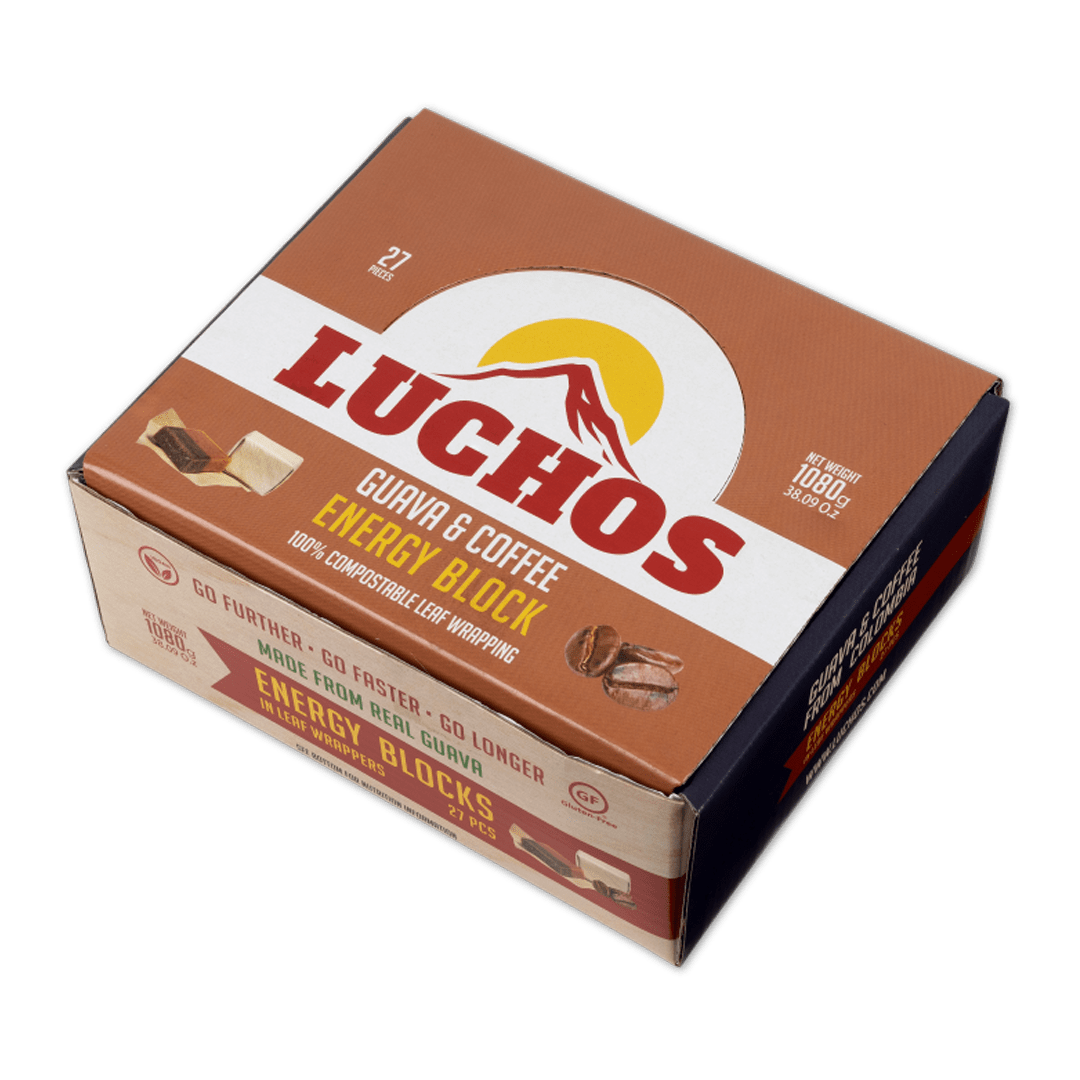 Luchos Energy Bars Box of 27 / Guava with Coffee Guava Energy Blocks XMiles