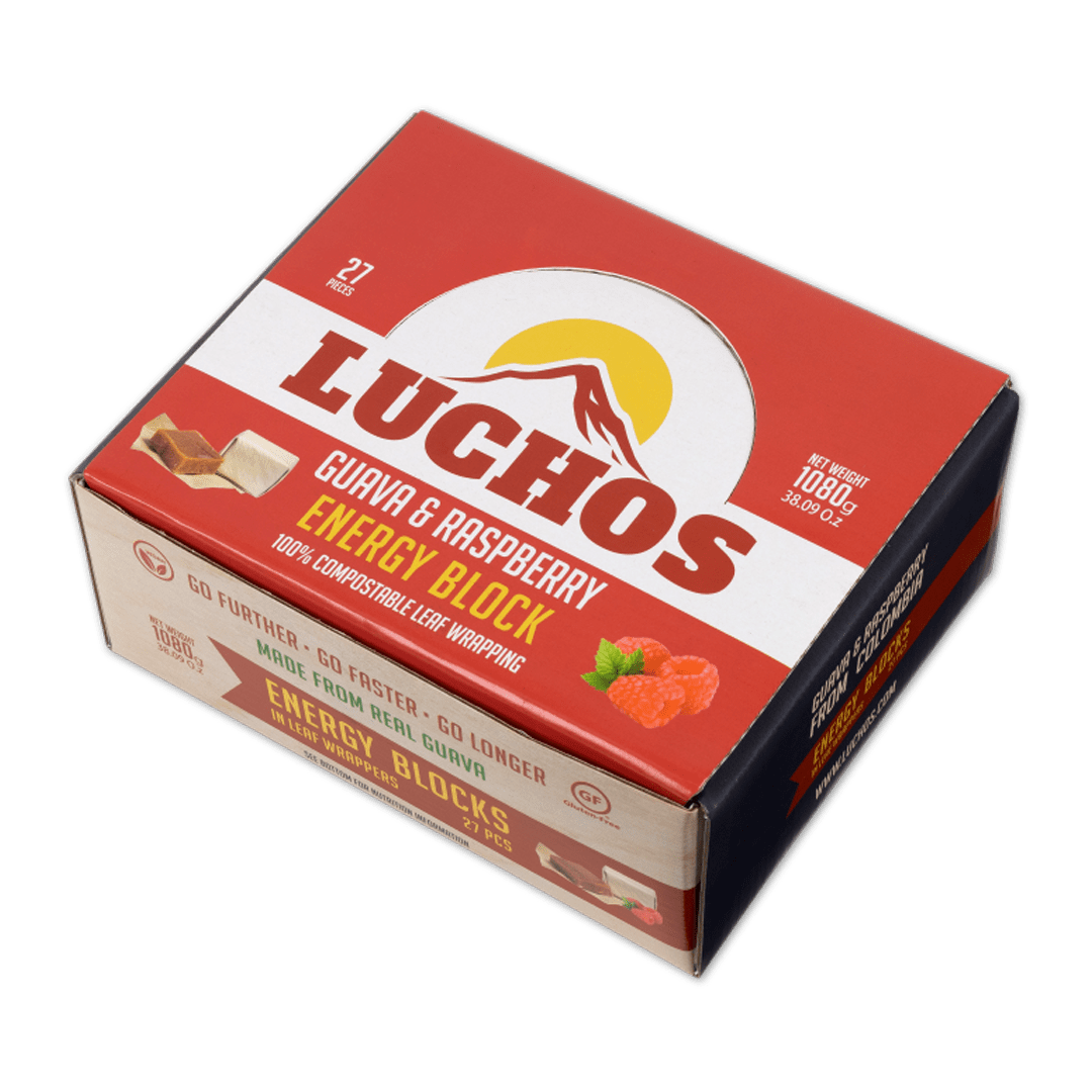 Luchos Energy Bars Box of 27 / Guava with Raspberry Guava Energy Blocks XMiles