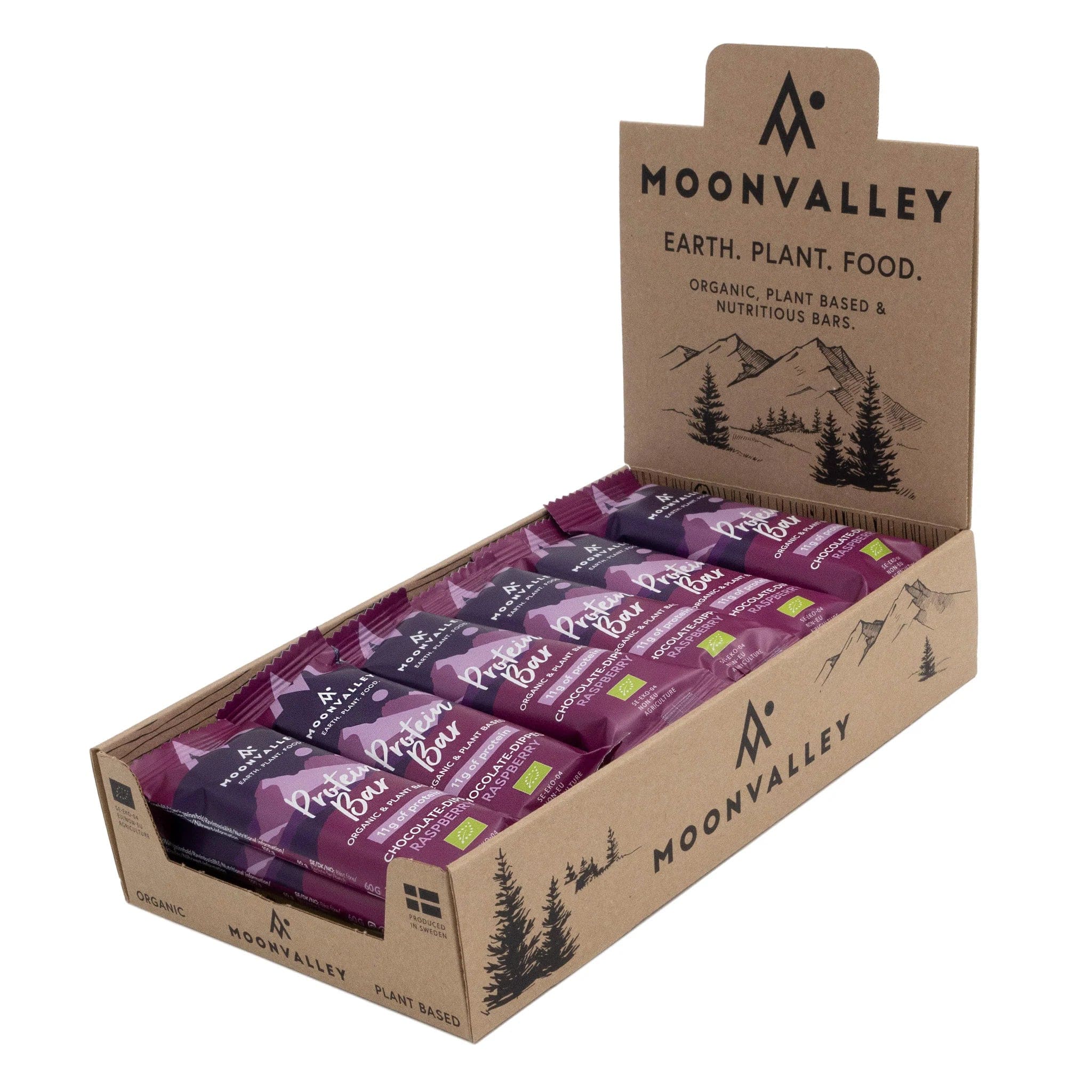 Moonvalley Protein Bar Box of 18 / Raspberry Organic Protein Bar Chocolate-Dipped (60g) XMiles
