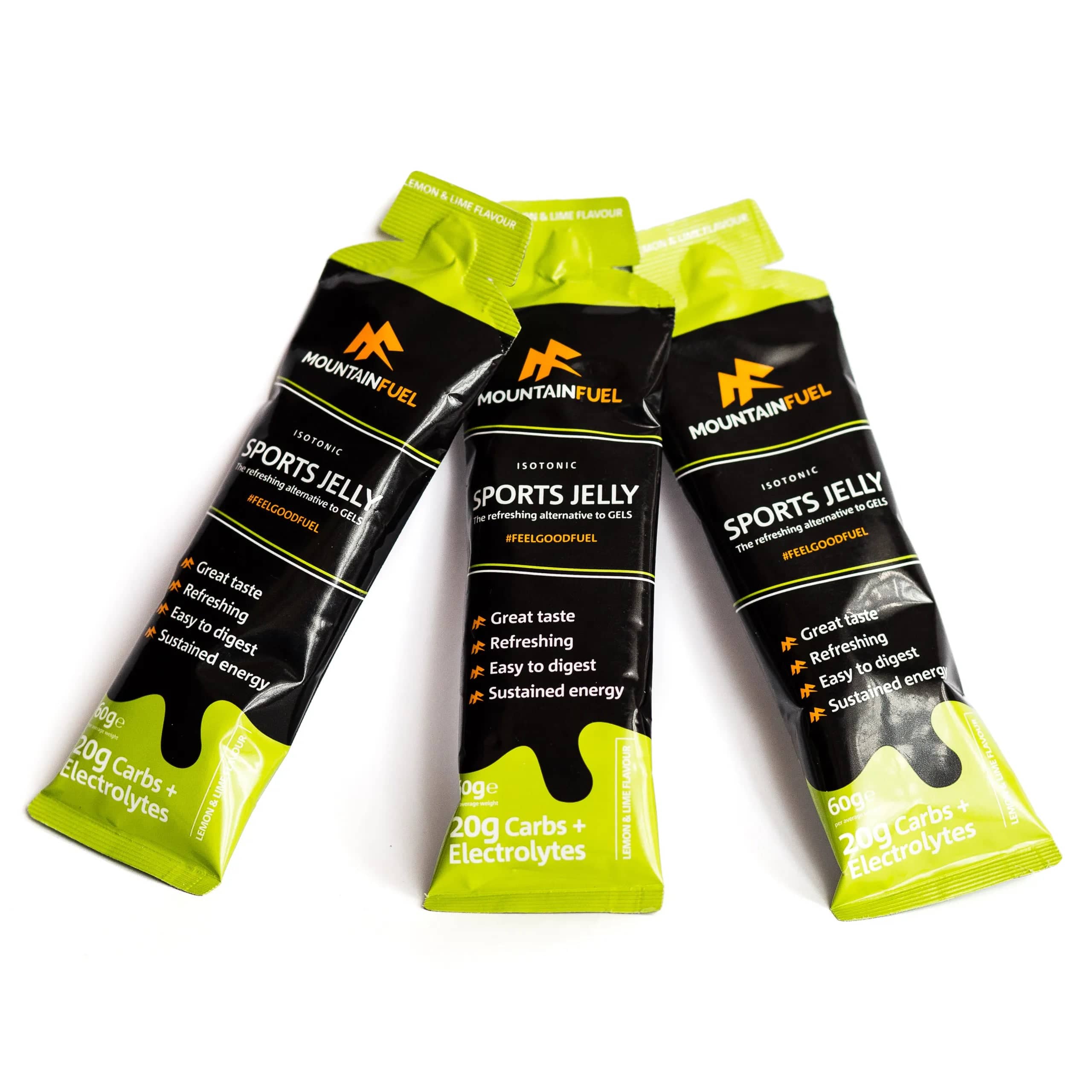 Mountain Fuel Gels Box of 20 / Lemon & Lime Hydrogel Sports Jelly (60g) XMiles