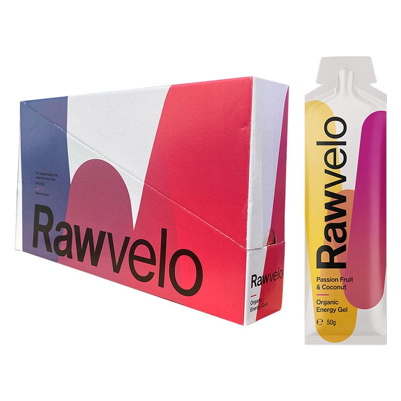 Rawvelo Gels Box of 18 / Passion Fruit & Coconut Organic Energy Gel XMiles