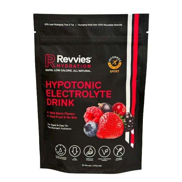 Revvies Electrolyte Drinks 30 Serving Pouch (240g) / Wild Berry Hypotonic Electrolyte Drink XMiles