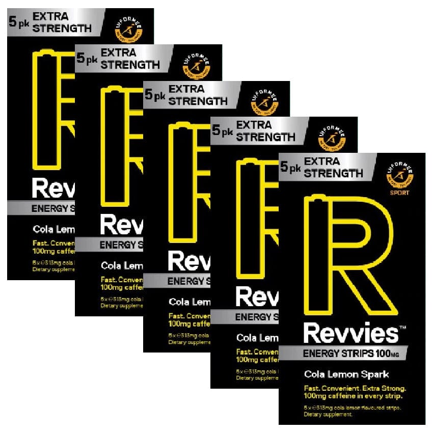 Revvies Supplement Pack of 5 / Cola Lemon Spark 100mg Revvies Extra Strength Energy Strips (100mg Caffeine) XMiles