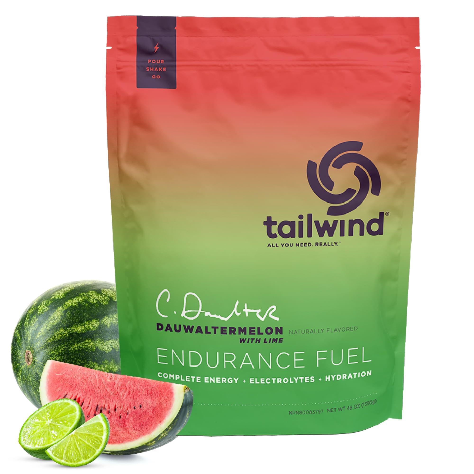 Tailwind Nutrition Energy Drink 30 Serving Pouch (810g) / Dauwaltermelon Tailwind Endurance Fuel XMiles