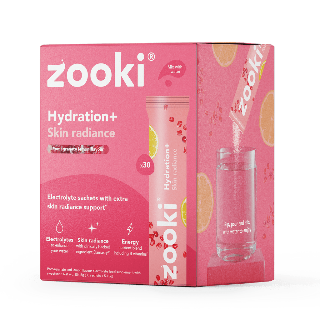 Zooki Electrolyte Drinks Box of 30 / Skin Radiance (Pomegranate) Hydration+ XMiles