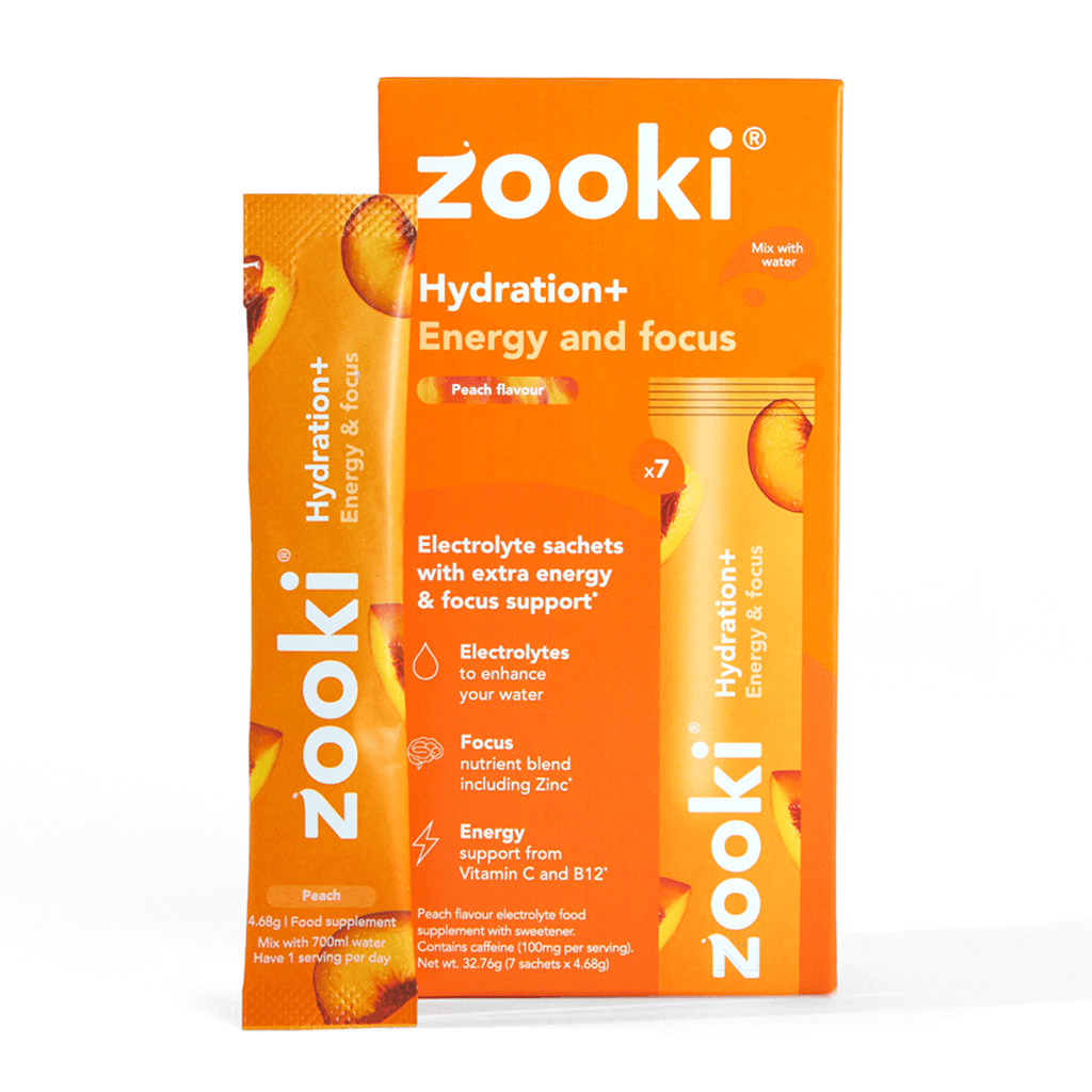 Zooki Electrolyte Drinks Pack of 7 / Energy & Focus (Peach) Hydration+ XMiles