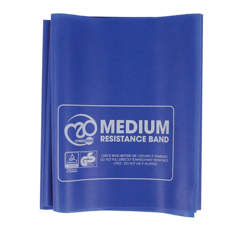 Mad Fitness Training Equipment Medium (Blue) Resistance Band 1.5m x 15cm & Guide (3 Strengths)